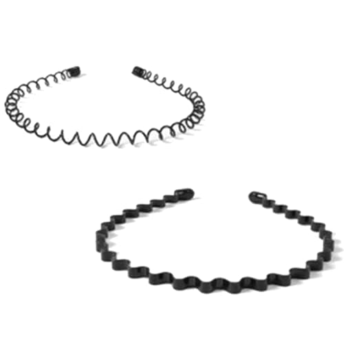 LJFEA Metall Haarband, 2 Stück Unisex Haarbänder Welle Schwarz Frühling Haarreifen, 90er Damen Herren Multi-Stil Stirnband Zubehör mit Rutschfesten Zähnen für Outdoor Sports Yoga von LJFEA