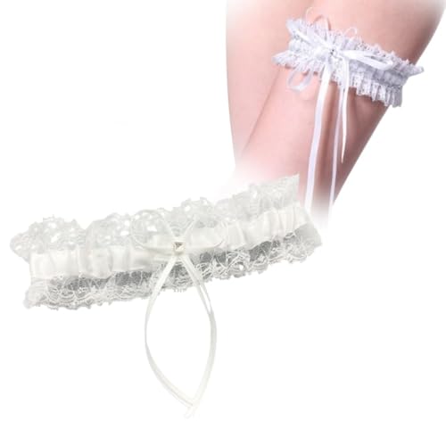 LJFEA Strumpfband zur Hochzeit Spitze Bogen Hochzeitsstrumpfband Weisses Brautstrumpfband Garters Strumpfbänder Hochzeit Strumpfband für Wedding Brautaccessoires Damen (Blau) von LJFEA