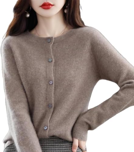 LJFIWY Damen Kaschmir Cardigan Sweater 2024 Kaschmir Knopfleiste Langarm Strickjacke Weich Warm Strick Stretch Sweater, purple velvet, L von LJFIWY