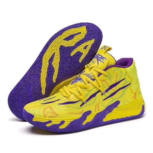 LJFIWY Herren High-Top-Basketballschuhe, Gummisohle, rutschfeste Sportschuhe, Outdoor-Training, Basketballstiefel, Geschenk (Gelb, Größe 39) von LJFIWY