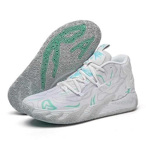 LJFIWY Herren High-Top-Basketballschuhe, Gummisohle, rutschfeste Sportschuhe, Outdoor-Training, Basketballstiefel, Geschenk (weiß, 45 EU) von LJFIWY