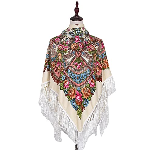 LJGFW Russische quadratische Schals ukrainische Kopfbedeckung muslimischer Hijab Schal Wraps Turban Tuch Raditional Schals Decke Bandana mit Quaste von LJGFW