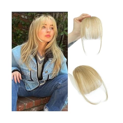 Pony-Haarverlängerung 100% Echthaar, dünner Pony, Clip-in-Haarverlängerung, hellblonder Air-Pony, Pony mit Schläfen, Haarteile for Frauen, den täglichen Gebrauch für Frauen(ALH001-7) von LJHFG63KUYT