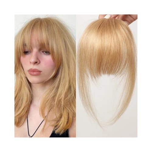 Pony-Haarverlängerung Pony aus 100% Echthaar, platinblond, Air-Pony aus Echthaar for Frauen, stumpfer Pony, 11,4 cm für Frauen(Golden Blonde) von LJHFG63KUYT