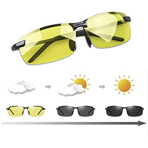 YIMI Photochrome Polarisierte Sonnenbrille Sportbrille Selbsttönend Fahrradbrille mit UV400 Schutz Brillen Herren Damen für Tag und Nacht Autofahren Radfahren Klettern Angeln Skilaufen Golf Laufen von YIMI