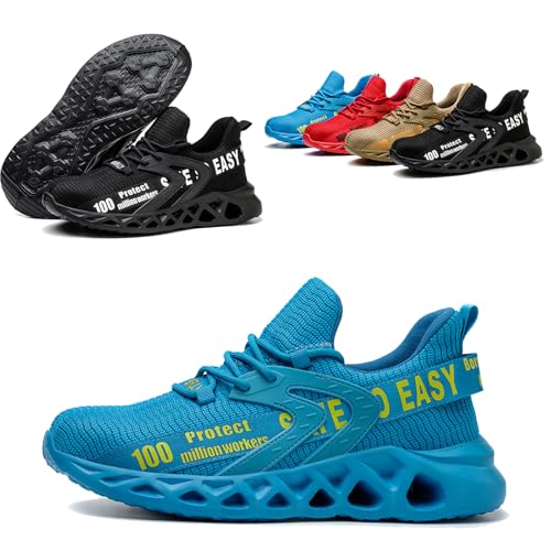 Sicherheitsschuhe, Schuhgröße: 36-50, Gummisohle (rutschfest/stoßfest), Stahlkappe + Zwischensohle (bruchsicher Und Durchtrittsicher), Obermaterial: Atmungsaktiv, Für Bau,44,Blue von LJLAO