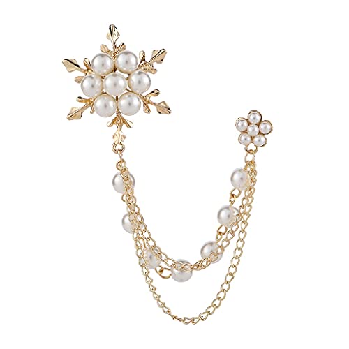 Brosche Pin Elegante Schneeflocke Kette Quasten Brosche Mode Broschen für Frauen Kette Pin Schmuck Abzeichen (Gold) von LJQZFWXX