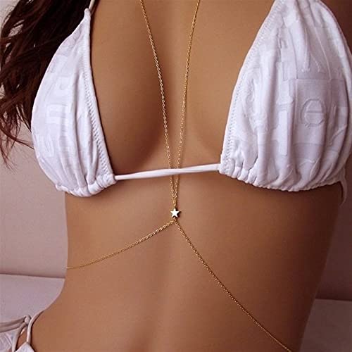 Damen Körperketten Strand Mehrschichtige Halskette Vintage Brustkette Bikini Körper Bauch Taille Halskette Kette Schmuck Gold Körperketten Taillenketten Modeaccessoires von LJQZFWXX