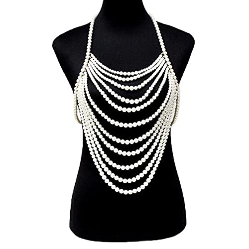 Einzigartige mehrschichtige Imitationsperlen-Bralette-Top-Körperkette für Frauen, Brust-Halskette, Kette, Schmuck, Dessous, Party-Accessoires von LJQZFWXX