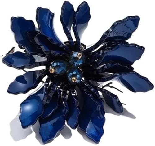 Gelbe, dekorative, graublaue, blumenförmige Metallbrosche für Damen für Kleidungsaccessoires, Broschen für Damen (dunkelblau, 9,4 cm) von LJQZFWXX