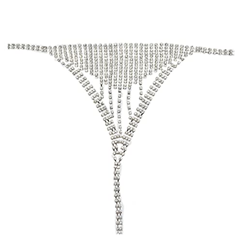 Körperkette, Kristall-Bikini-Set, Körperschmuck, BH, Höschen für Damen, Unterwäsche, geometrisch, Strass, Lendenwirbelsäule, Nachtclub (1 silberfarben) von LJQZFWXX