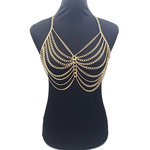 Mode Körperkette Sexy Bikini Tops Harness BH Körper Brustkette Körperschmuck Boho Halskette Mädchen Geschenkketten Halskette Körperschmuck (Größe: Goldfarbe) von LJQZFWXX