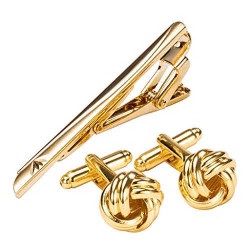 Modische goldene Manschettenknöpfe, Krawattenklammer für Krawattennadel, Geschenk für Herren, klassisches Muster, Krawattennadel, Manschettenknöpfe, Krawattenklammer-Set (Gold 1) von LJQZFWXX