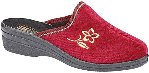 LJR @ SurfTheShop Damen Pantoletten mit Keilabsatz und Blumen, Velours, Größen 37-42, Rot - Helen Burgunderrot. - Größe: 39 EU von LJR @ SurfTheShop