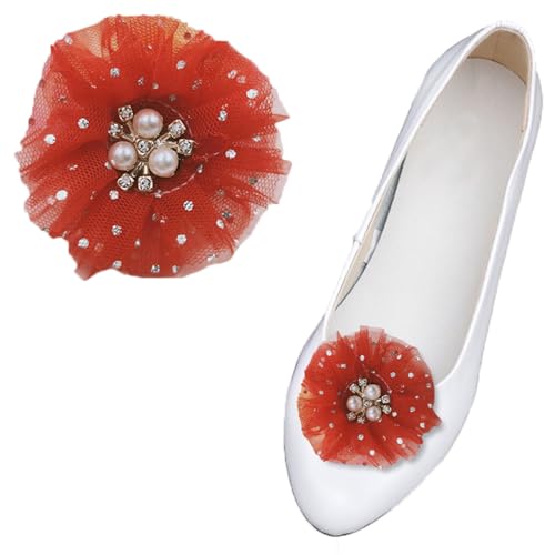 LJRPUPY Schuhclips mit Perlenblumen, exquisite Strass-Schuhanhänger, dekoratives Schuhzubehör für Damen und Mädchen, 2 Stück, Satin von LJRPUPY