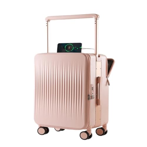 LJSPTU Koffer Breiter Trolley-Koffer Mit Seitlicher Öffnung 20 Zoll for Männer Und Frauen, Gepäckcode-Koffer Mit Vorderer Öffnung Suitcase (Color : Pink, Size : 20in) von LJSPTU