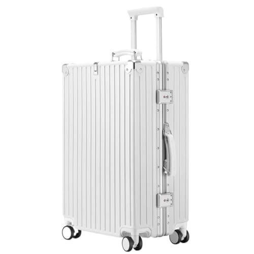 LJSPTU Koffer Retro Trolley Case Universal Rad Aluminium Rahmen Gepäck 20 Zoll Boarding Case Herren Gepäck Damen Suitcase (Color : White, Size : 24in) von LJSPTU