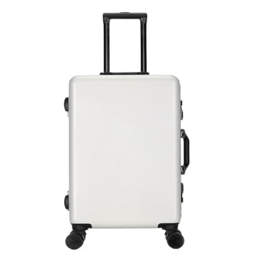LJSPTU Koffer Trolley-Koffer mit Aluminiumrahmen, Universalräder, 24-Zoll-Trolley-Koffer, 26-Zoll-Koffer for Männer und Frauen Suitcase (Color : White, Size : 24IN) von LJSPTU