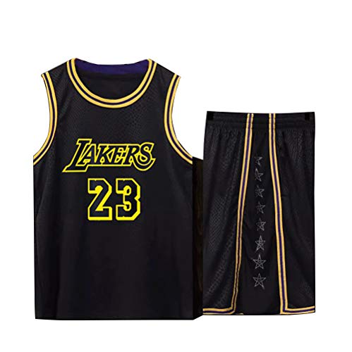 Basketball Trikot für Lebron Raymone James No.23 Lakers Fans Basketball ärmellose Anzug Kinder Erwachsene schwarz lila Sportswear T-Shirt Weste + Shorts jugendlich weiß gelb Sweatshirt-Black-XL von LJWLCH