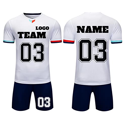 LJYTMZ Personalisiertes Fußball Trikot Kinder mit Namen Nummer Team und Logo torwarttrikot Herren Passendes Kinder Erwachsenen Jungen Mädchen Fußballtrikot Geschenk, Weiß von LJYTMZ