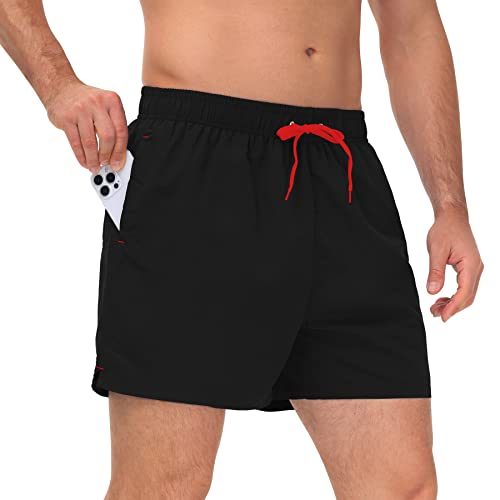 LK LEKUNI Badehose Herren Badeshorts Bademode für Herren Schwimmhose Herren Boardshorts Männer Kurz Sommer Schnell Trocknend Schwarz_2XL von LK LEKUNI