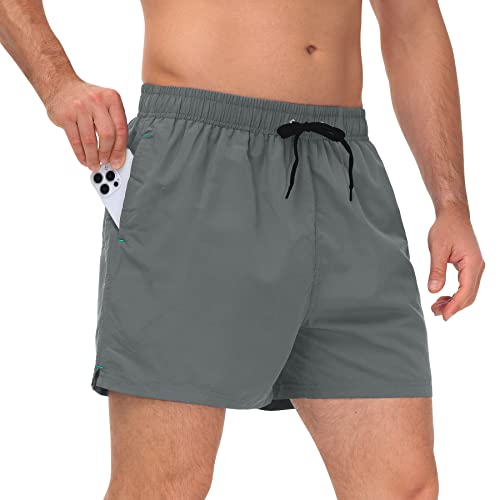 LK LEKUNI Badehose Herren Badeshorts Schwimmhose Bademode Sporthose Boardshorts Badehosen Kurz Sommer SchnellTrocknend Strandshorts Herren Beachshorts Dunkelgrau_L von LK LEKUNI