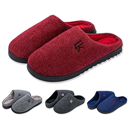 LK LEKUNI Hausschuhe Herren Damen Pantoffeln Filzpantoffeln Memory Foam rutschfest Puschen Plüsch Wasserdicht Bequem_Rot_36-37 von LK LEKUNI