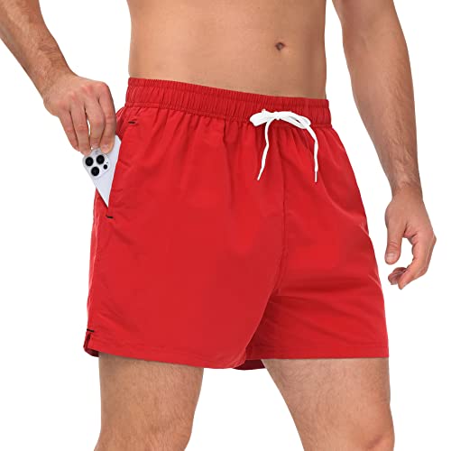 LK LEKUNI Herren Badehose Männer Badeshorts Herren Kurz Schnelltrocknend Schwimmhose Sporthose Boardshorts Strandshorts Herren Beachshorts Rot_M von LK LEKUNI