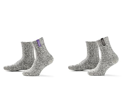 LK Trend & Style Damensocken SOXS graue Wollsocken aus Schafwolle warm Anti-Kratz Wadensocke für Damen Einheitsgröße (MIX - 2 paar Socken schwarz/lila) von LK Trend & Style