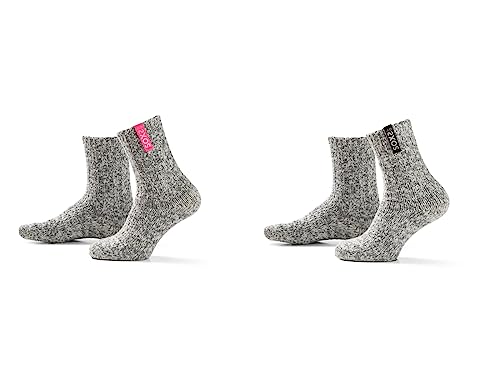 LK Trend & Style Damensocken SOXS graue Wollsocken aus Schafwolle warm Anti-Kratz Wadensocke für Damen Einheitsgröße (MIX - 2 paar Socken schwarz/pink) von LK Trend & Style