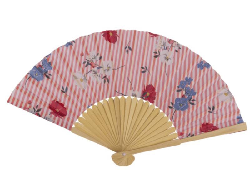 LK Trend & Style Handfächer Dekorativer Handfächer, Blumenmuster mit Streifen, (Spar-Set, 1-tlg., 21 cm, Bambus - Fächer in 4 Farben), absolut salonfähig sich eine kühle Brise zu gönnen von LK Trend & Style