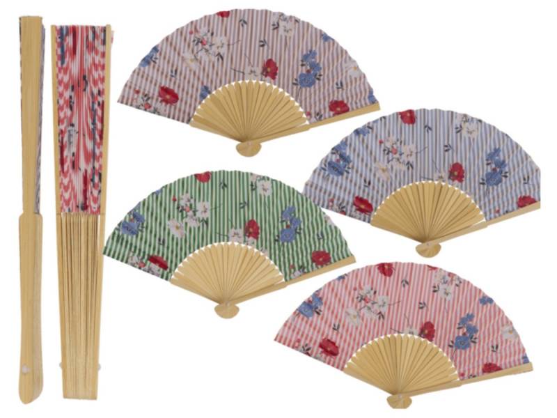 LK Trend & Style Handfächer Dekorativer Handfächer, Blumenmuster mit Streifen, (Spar-Set, 2-tlg., 21 cm, Bambus - Fächer in 4 Farben), absolut salonfähig sich eine kühle Brise zu gönnen von LK Trend & Style