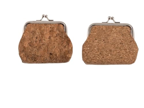 Mini Kork Geldbörse, ca. 9 x 9 cm, Reißverschluss oder Metallclip, Schlichtes Design, pflegeleicht, Handtasche geeignet (2 x Clip) von LK Trend & Style