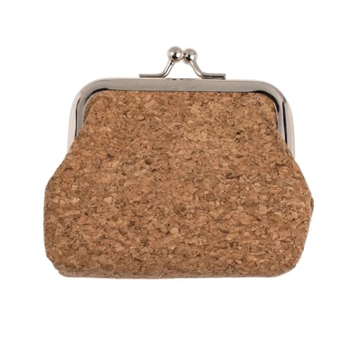 Mini Kork Geldbörse, ca. 9 x 9 cm, Reißverschluss oder Metallclip, Schlichtes Design, pflegeleicht, Handtasche geeignet (Braun mit Metallclip) von LK Trend & Style