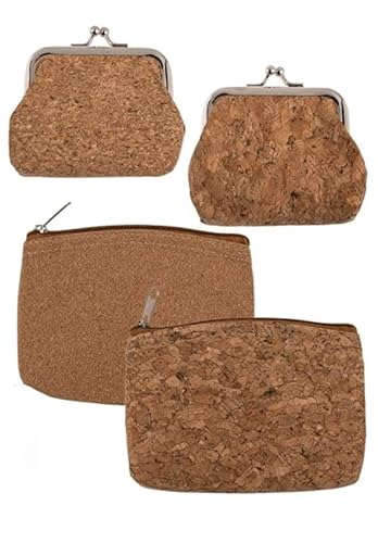 Mini Kork Geldbörse, ca. 13 x 9 cm, Reißverschluss oder Metallclip, Schlichtes Design, pflegeleicht, Handtasche geeignet (alle 4 Sortiert) von LK Trend & Style