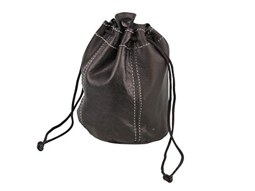 LK Trend & Style ZUGBEUTEL TABAKBEUTEL Leder schwarz groß mit Steppung und Kautschukfutter Lederbeutel von LK Trend & Style