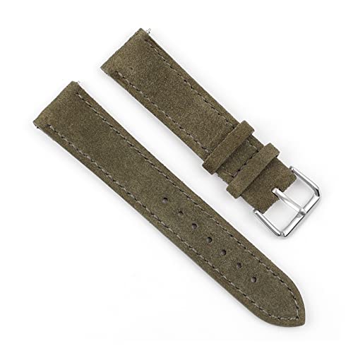 LKAMCBZMF Lederarmband, Wildleder-Uhrenarmband, Edelstahl-Dornschließe, mehrfarbig, mehrere Größen(Green,19mm) von LKAMCBZMF