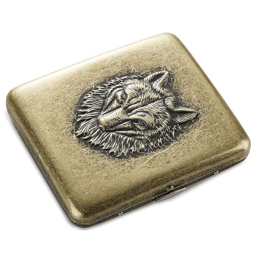 tragbare Zigarettenkartons mit Vintage-Metall, Fall Retro Metall Box Doppelseitige Feder Clip Offene Tasche Halter 20 Kapazität(Bronze B) von LKAMCBZMF