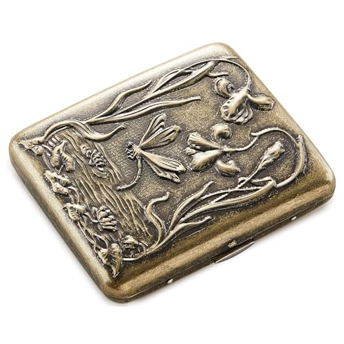 tragbare Zigarettenkartons mit Vintage-Metall, Fall Retro Metall Box Doppelseitige Feder Clip Offene Tasche Halter 20 Kapazität(Bronze a) von LKAMCBZMF