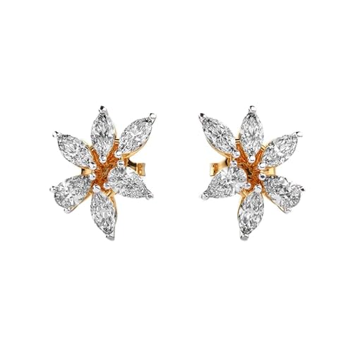 925 Sterling Silber Bloom Cluster Ohrstecker | Vergoldung | Anzahl Steine: 12 | Edelsteingröße: 0,01–0,17 mm | Gewicht: 0,82 Karat | Form: Birne & Marquise | 3,664 Gramm | • Luxus • G_00081 von LKBEADS