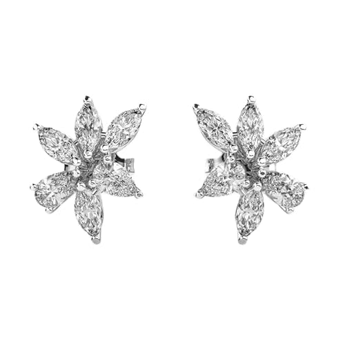 925 Sterling Silber Bloom Cluster Ohrstecker | Versilberung, Nr. Stein: 12, Edelsteingröße: 0,01–0,17 mm, Gewicht: 0,82 Karat, Form: Birne & Marquise, 3,664 Gramm || W_00081 von LKBEADS