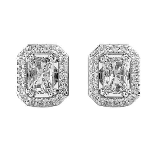 925 Sterling Silber Cent Radiant mit Halo-Ohrstecker | Versilberung, Nr. Stein: 38, Edelsteingröße: 0,10–0,49 mm | Gewicht: 1,17 Karat, Form: Rund & Radiant | 3,994 Gramm || W_00253 von LKBEADS