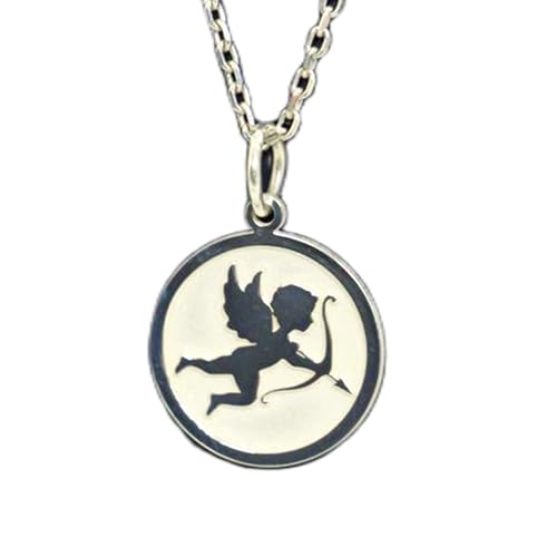 925 Sterling Silber | Engel Amor Charm Halskette | Liebesanhänger | mit 18 Zoll Kettenstift. Größe: 24 mm | Valentinstagsengel, versilbert, handgefertigter Unisex-Schmuck | LKRPS_00287 von LKBEADS