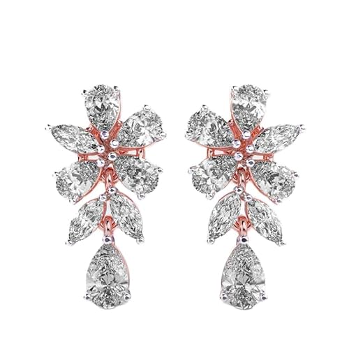 925 Sterling Silber Glorious Flower Ohrringe | Roségold-Beschichtung | Anzahl der Steine: 16 | Edelsteingröße: 0,08–0,69 mm | Gewicht: 3,9 Karat | Form: Birne & Marquise | 4,78 Gramm || R_00074 von LKBEADS