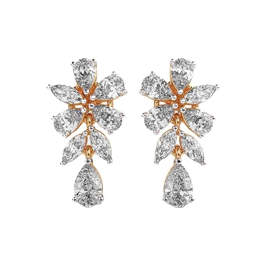 925 Sterling Silber Glorious Flower Ohrringe | Vergoldung | Anzahl Steine: 16 | Edelsteingröße: 0,08–0,69 mm | Gewicht: 3,9 Karat | Form: Birne & Marquise | 4,78 Gramm || G_00074 von LKBEADS