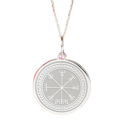 925 Sterling Silber | Halskette mit Vegvisir-Anhänger | Zierlicher Wikinger-Schmuckanhänger | Mit 18 Zoll langer Kette. Größe: 24 mm | Versilberter handgefertigter Unisex-Schmuck | LKRPS_00217 von LKBEADS