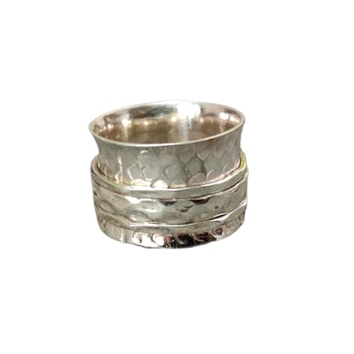 925 Sterling Silber Spinner Ring Unisex, minimalistisches Meditations-Fidget-Band, Meditation zur Angstlinderung, rotierender, gehämmerter Boho-Ring für Entspannung und Komfort | LK_SPV_T_0344 von LKBEADS