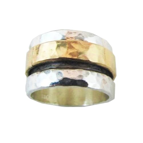 925 Sterling Silber Spinner Ring Unisex, minimalistisches Meditations-Fidget-Band, Meditation zur Angstlinderung, rotierender, gehämmerter Boho-Ring für Entspannung und Komfort | LK_SPV_T_0570 von LKBEADS