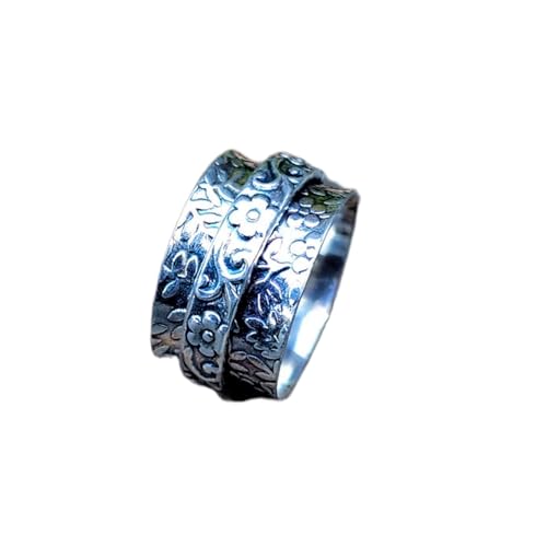 925 Sterling Silber Spinner Ring Unisex, minimalistisches Meditations-Fidget-Band, Meditation zur Angstlinderung, rotierender, gehämmerter Boho-Ring für Entspannung und Komfort | LK_SPV_T_0600 von LKBEADS