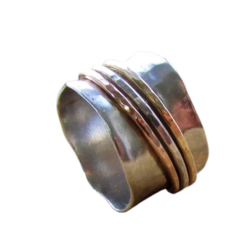925 Sterling Silber Spinner Ring Unisex, minimalistisches Meditations-Fidget-Band, Meditation zur Angstlinderung, rotierender, gehämmerter Boho-Ring für Entspannung und Komfort | LK_SPV_T_0725 von LKBEADS